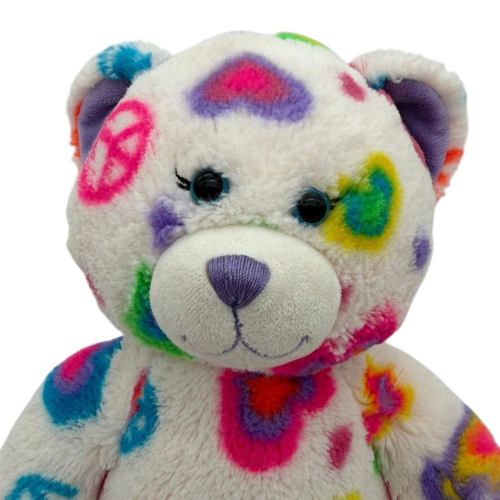 Build-A-Bear Rainbow Hearts & Peace Signs Teddy Bear Plush Toy